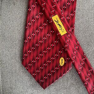 YSL 100% Silk Hand Made Luxury Red Patterned Tie